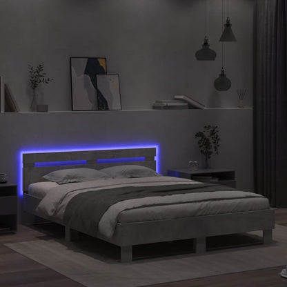 Bed Frame with LED without Mattress Concrete Grey 140x190 cm