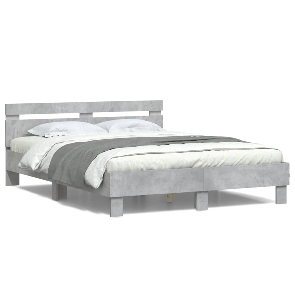 Bed Frame with LED without Mattress Concrete Grey 140x190 cm