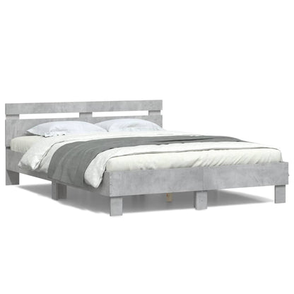 Bed Frame with LED without Mattress Concrete Grey 140x190 cm