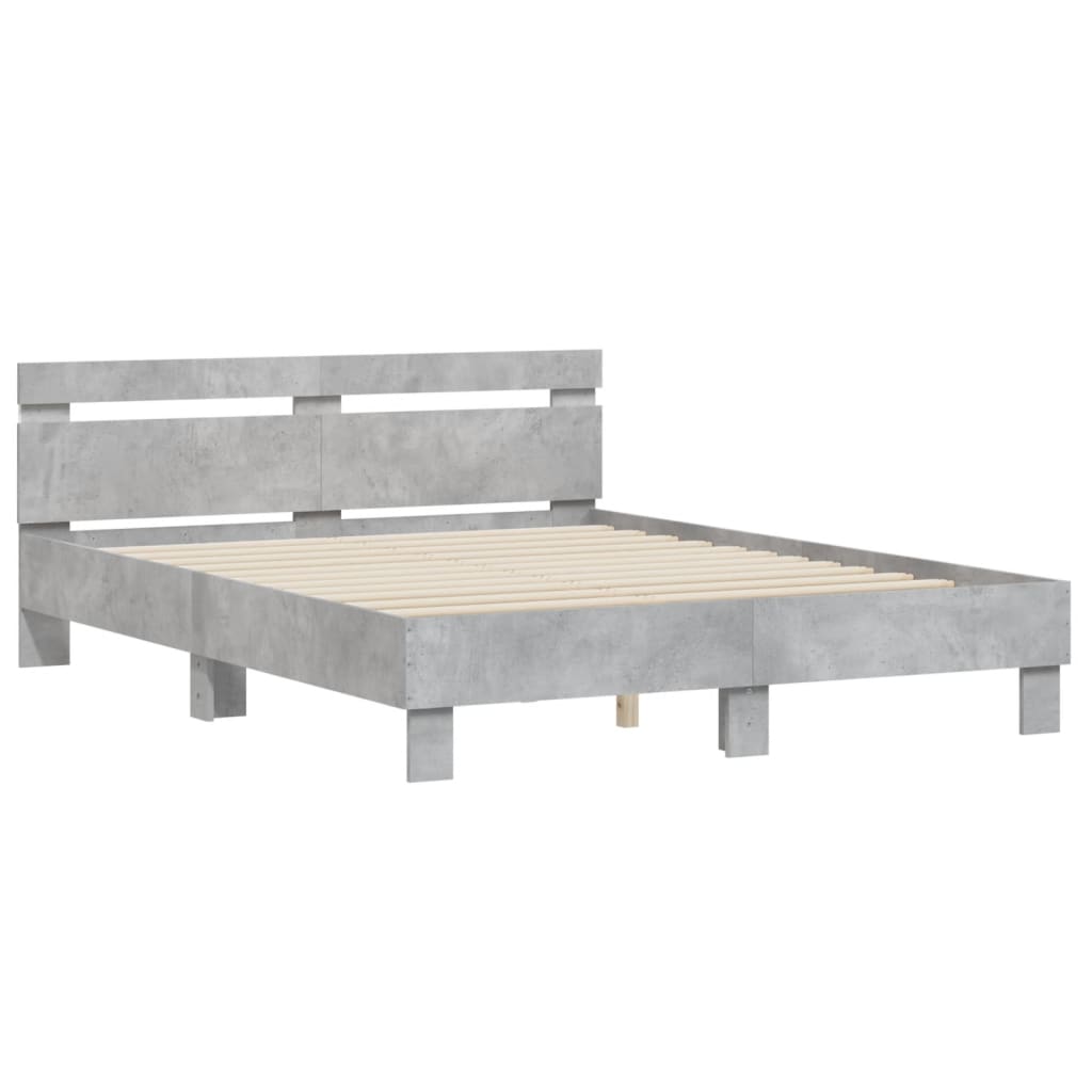 Bed Frame with LED without Mattress Concrete Grey 140x190 cm
