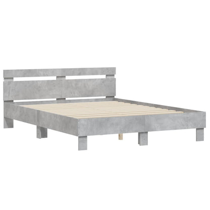 Bed Frame with LED without Mattress Concrete Grey 140x190 cm