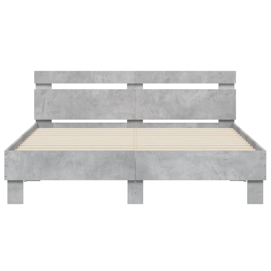 Bed Frame with LED without Mattress Concrete Grey 140x190 cm
