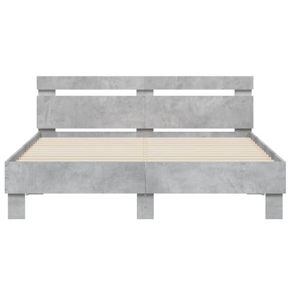 Bed Frame with LED without Mattress Concrete Grey 140x190 cm