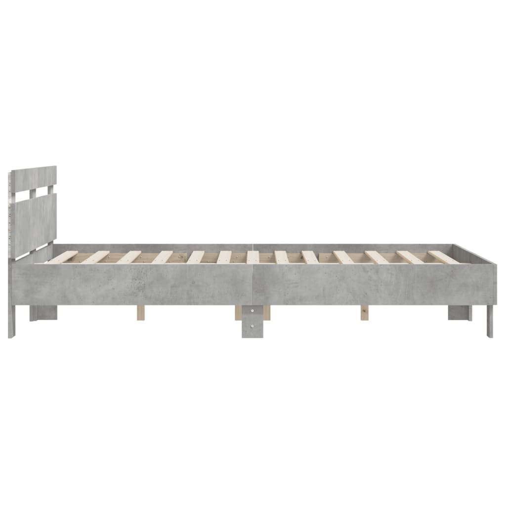 Bed Frame with LED without Mattress Concrete Grey 140x190 cm