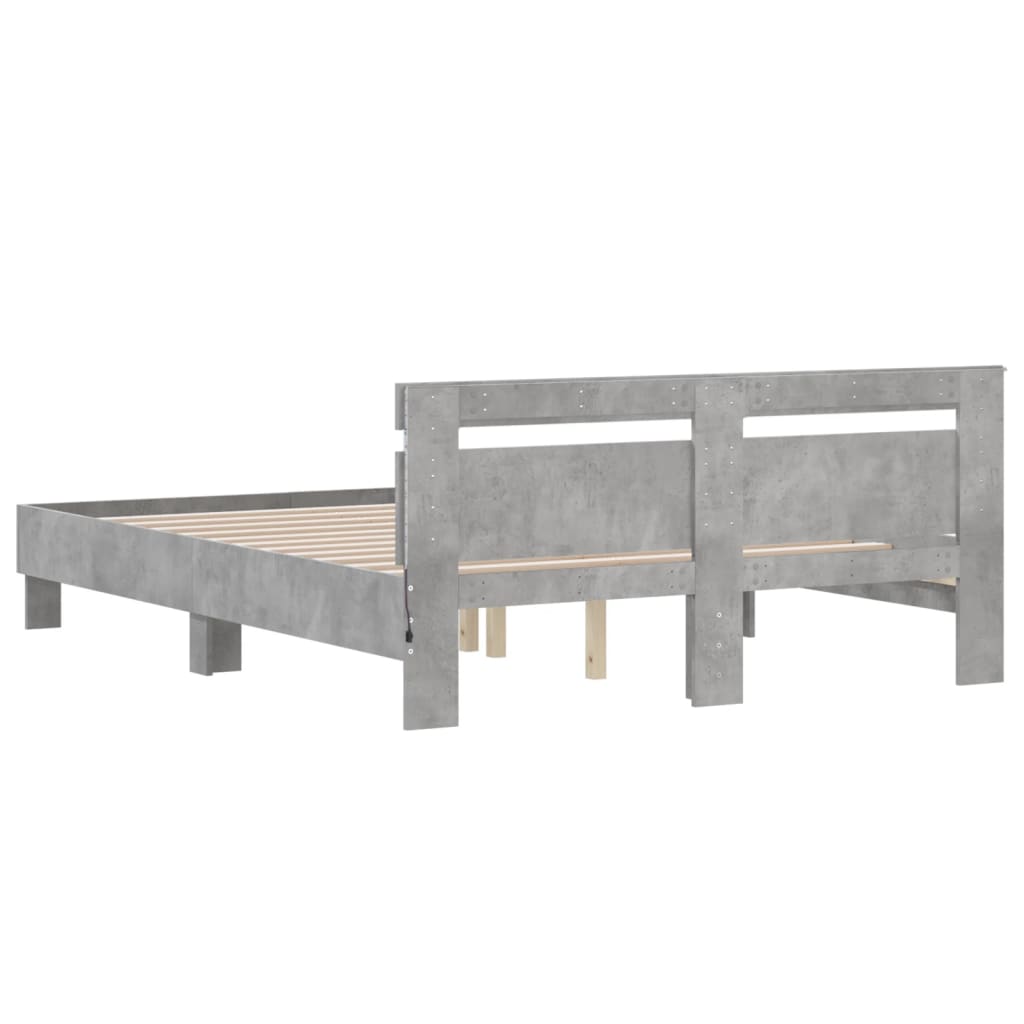 Bed Frame with LED without Mattress Concrete Grey 140x190 cm