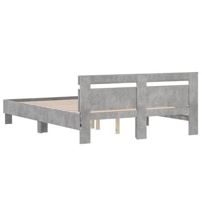 Bed Frame with LED without Mattress Concrete Grey 140x190 cm