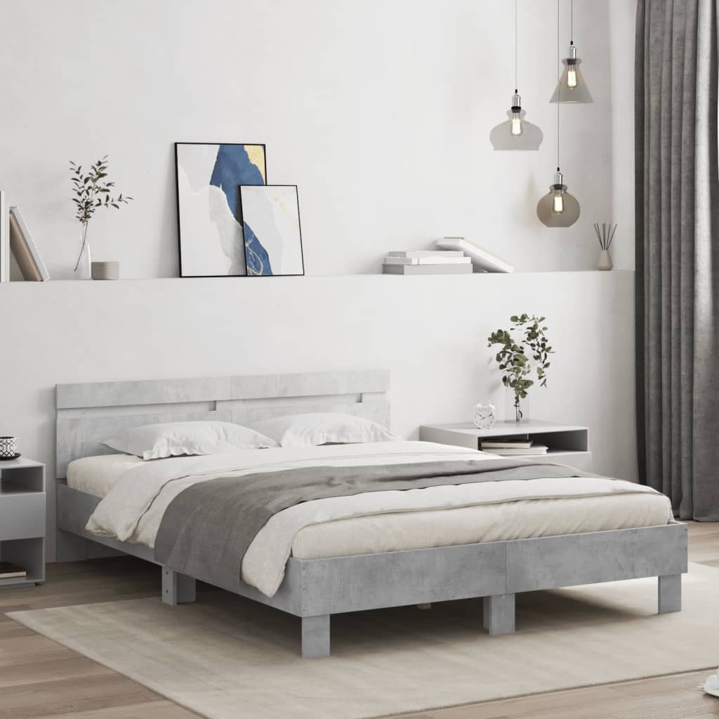 Bed Frame with LED without Mattress Concrete Grey 140x190 cm