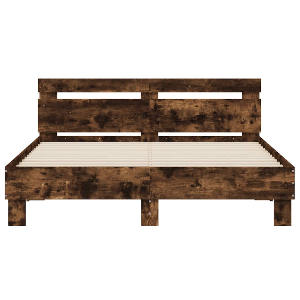 Bed Frame with LED without Mattress Smoked Oak 140x190 cm