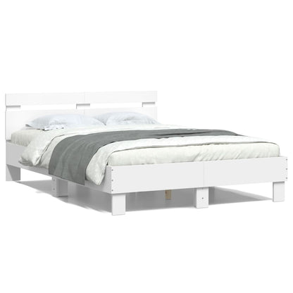Bed Frame with LED without Mattress White 135x190 cm Double