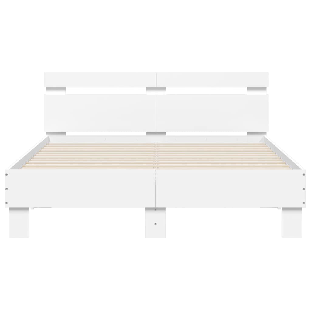Bed Frame with LED without Mattress White 135x190 cm Double