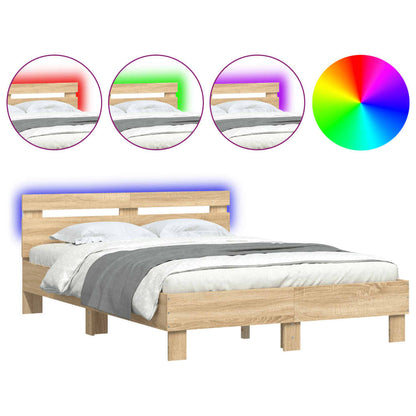 Bed Frame with LED without Mattress Sonoma Oak 135x190 cm Double