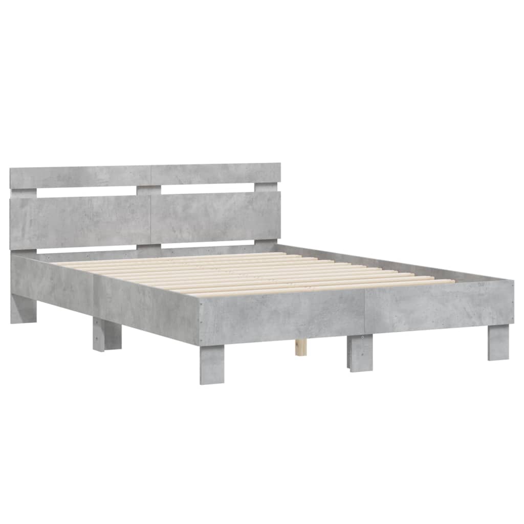 Bed Frame with LED without Mattress Concrete Grey 135x190 cm
