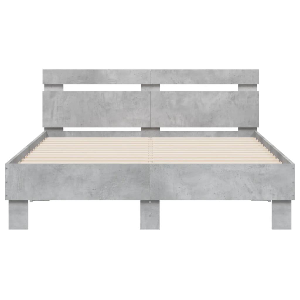 Bed Frame with LED without Mattress Concrete Grey 135x190 cm