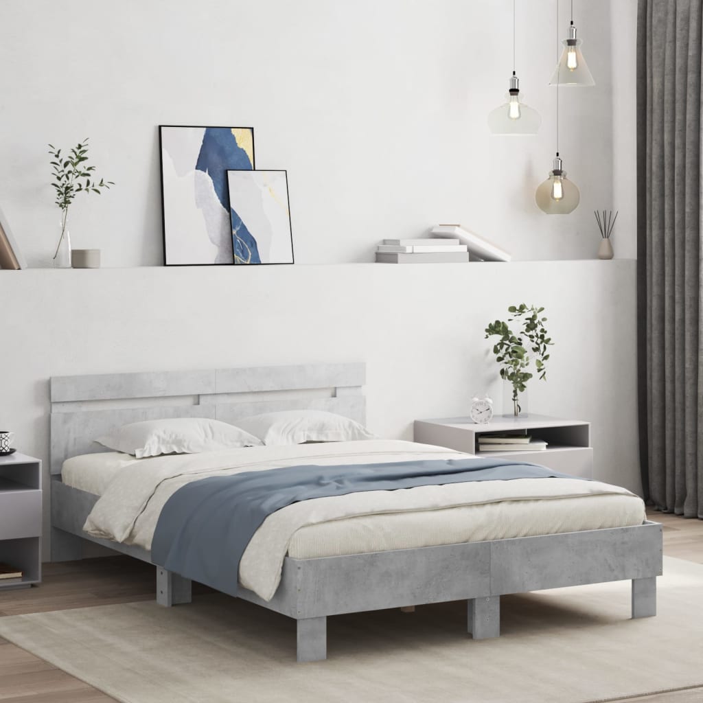 Bed Frame with LED without Mattress Concrete Grey 135x190 cm