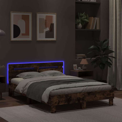 Bed Frame with LED without Mattress Smoked Oak 135x190 cm Double