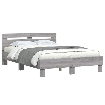 Bed Frame with LED without Mattress Grey Sonoma 135x190 cm Double