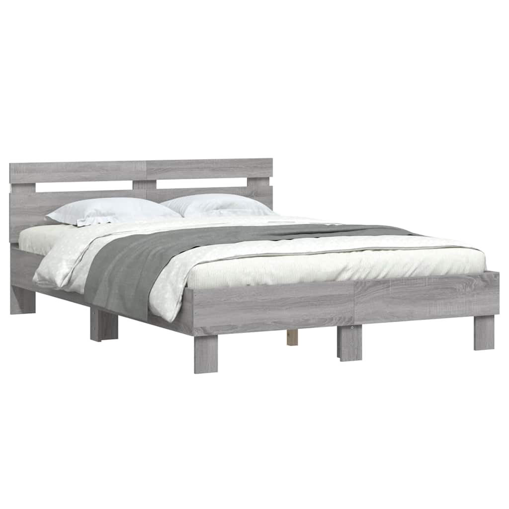 Bed Frame with LED without Mattress Grey Sonoma 135x190 cm