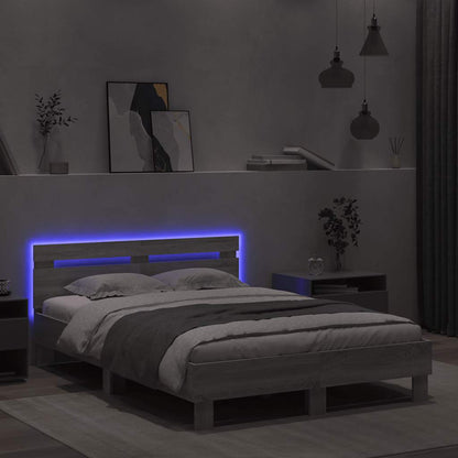 Bed Frame with LED without Mattress Grey Sonoma 135x190 cm Double