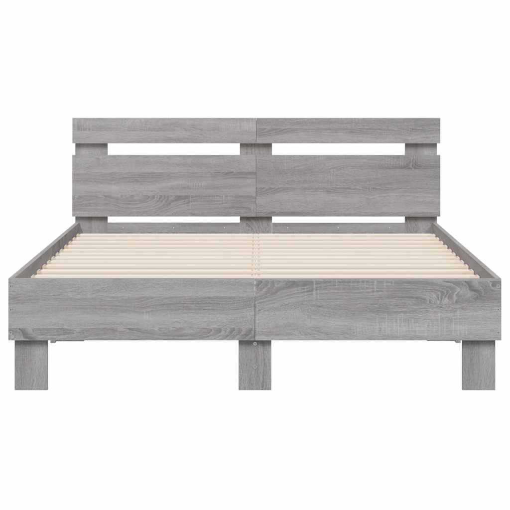 Bed Frame with LED without Mattress Grey Sonoma 135x190 cm