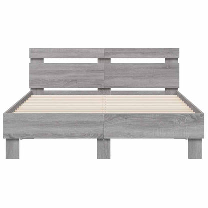 Bed Frame with LED without Mattress Grey Sonoma 135x190 cm