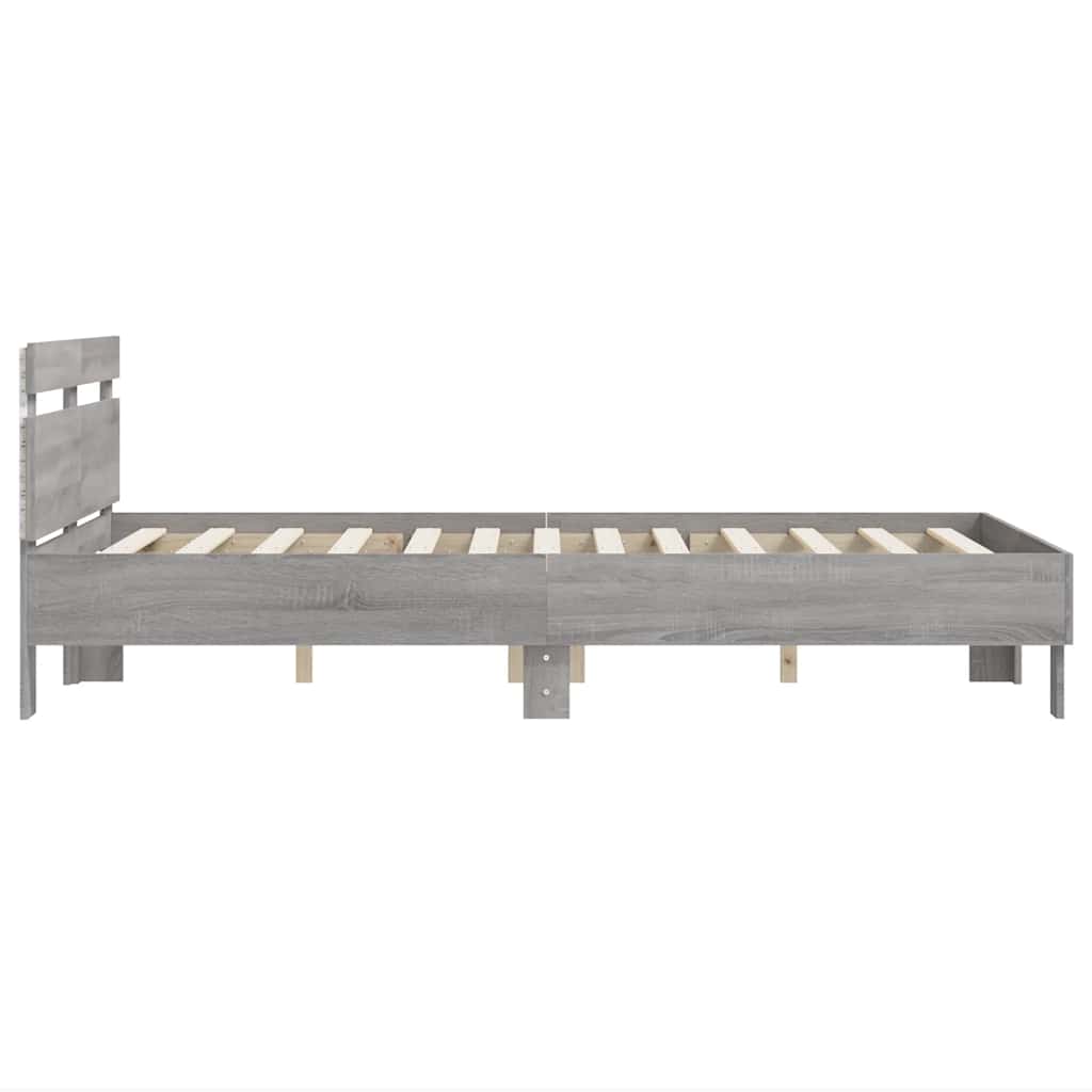 Bed Frame with LED without Mattress Grey Sonoma 135x190 cm