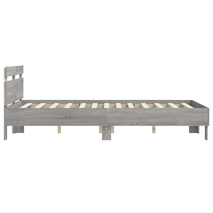 Bed Frame with LED without Mattress Grey Sonoma 135x190 cm
