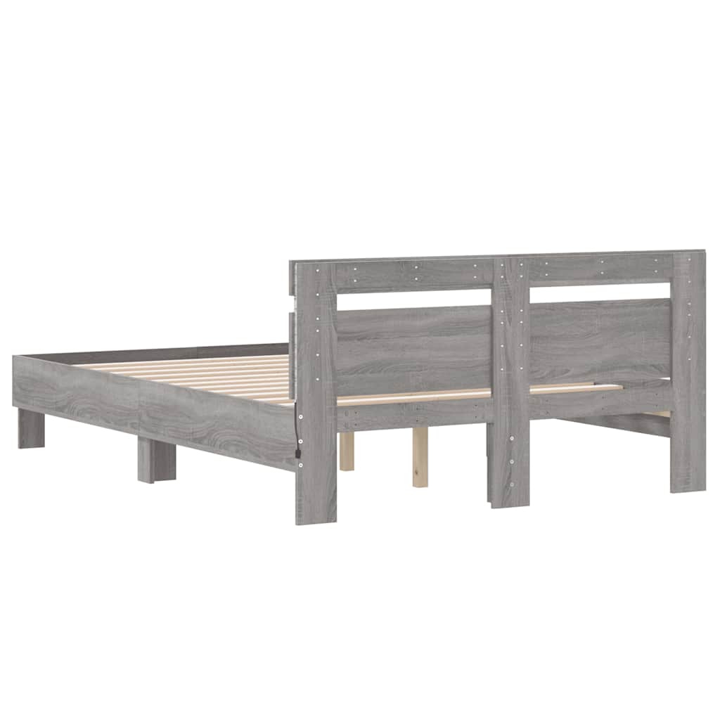 Bed Frame with LED without Mattress Grey Sonoma 135x190 cm Double