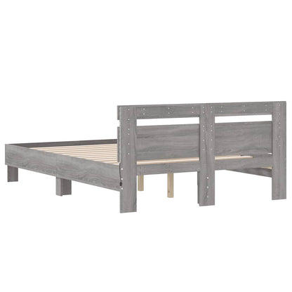 Bed Frame with LED without Mattress Grey Sonoma 135x190 cm Double