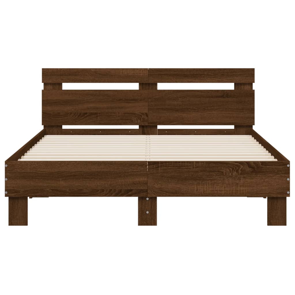 Bed Frame with LED without Mattress Brown Oak 135x190 cm Double