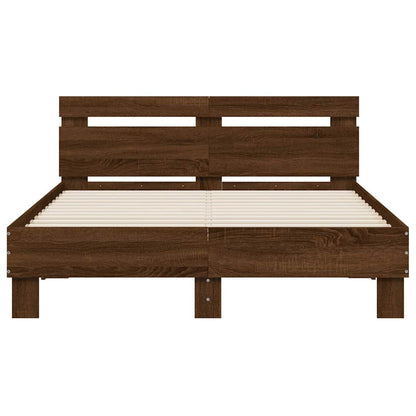 Bed Frame with LED without Mattress Brown Oak 135x190 cm
