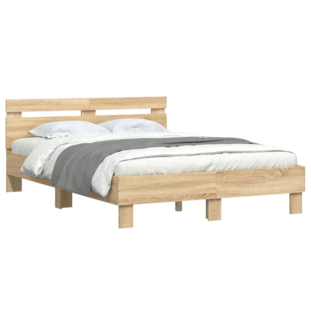Bed Frame with LED without Mattress Sonoma Oak 120x190 cm