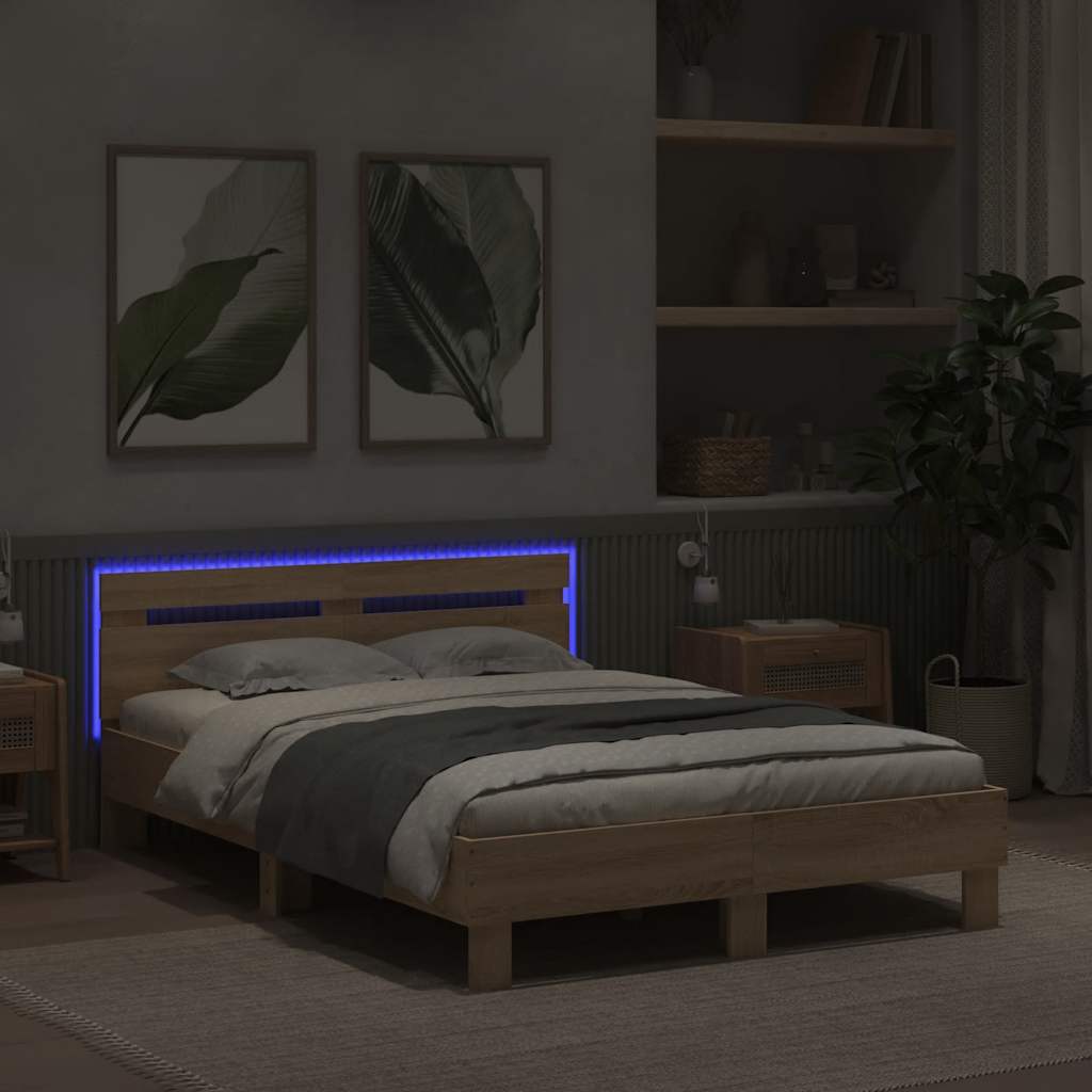 Bed Frame with LED without Mattress Sonoma Oak 120x190 cm Small Double