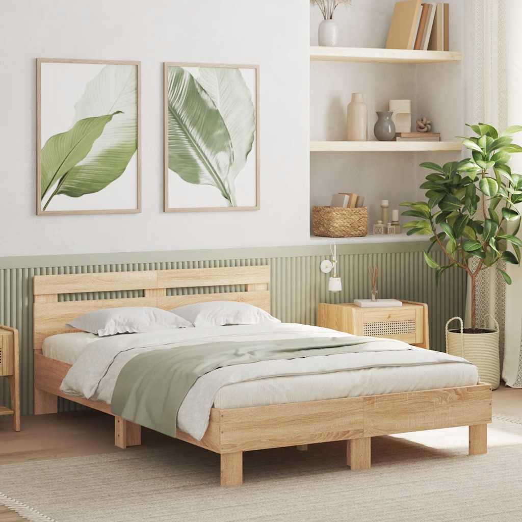 Bed Frame with LED without Mattress Sonoma Oak 120x190 cm