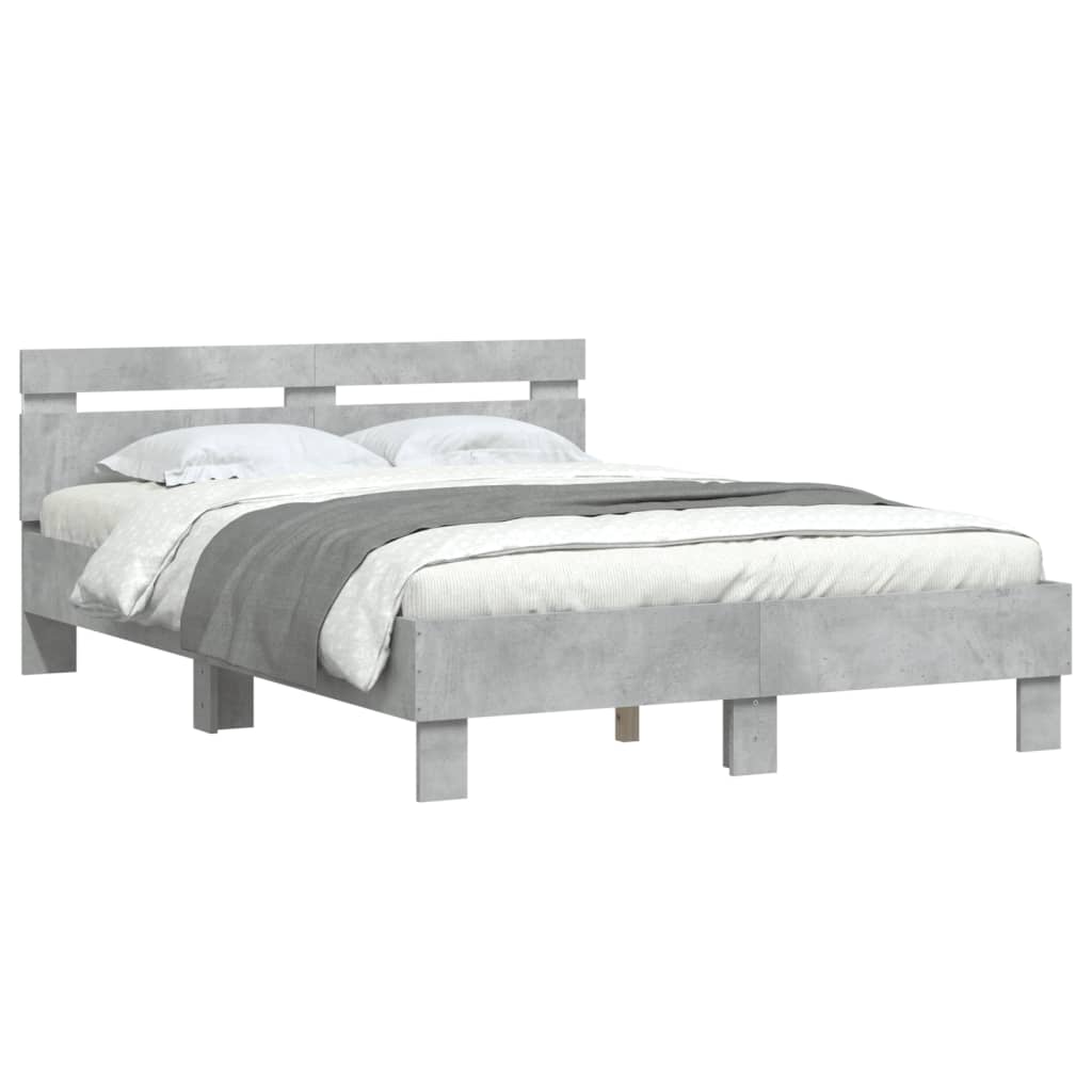Bed Frame with LED without Mattress Concrete Grey 120x190 cm