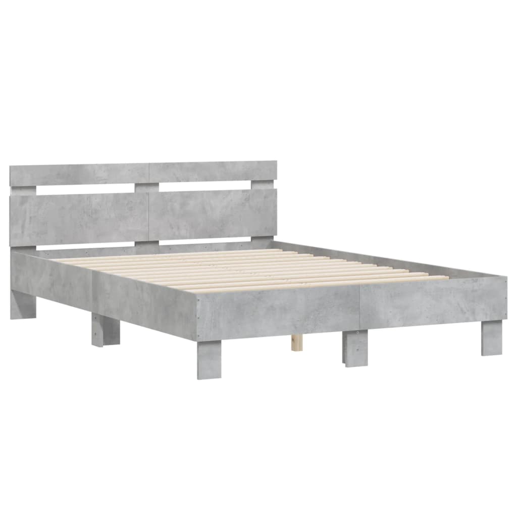 Bed Frame with LED without Mattress Concrete Grey 120x190 cm