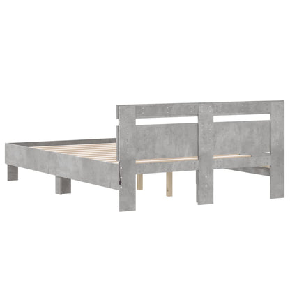 Bed Frame with LED without Mattress Concrete Grey 120x190 cm