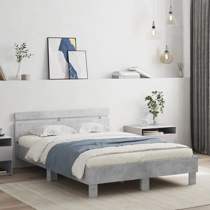 Bed Frame with LED without Mattress Concrete Grey 120x190 cm