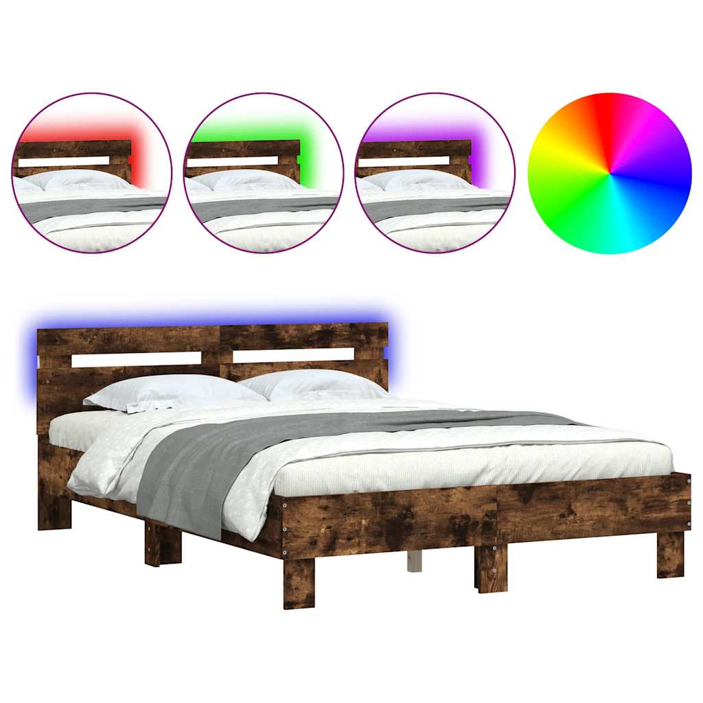 Bed Frame with LED without Mattress Smoked Oak 120x190 cm