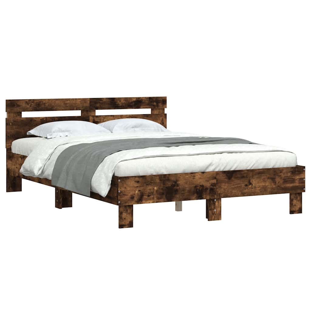 Bed Frame with LED without Mattress Smoked Oak 120x190 cm