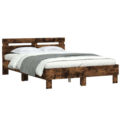 Bed Frame with LED without Mattress Smoked Oak 120x190 cm