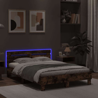 Bed Frame with LED without Mattress Smoked Oak 120x190 cm