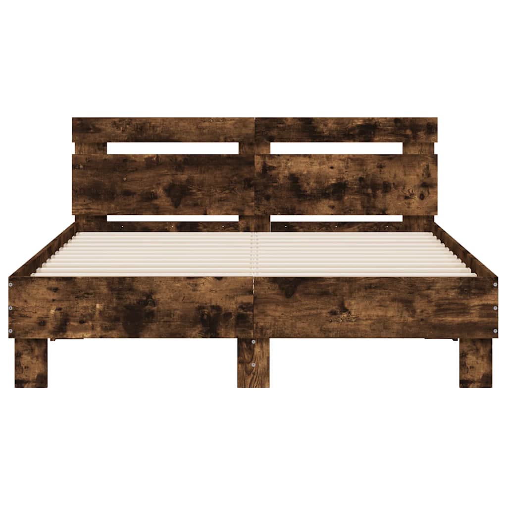 Bed Frame with LED without Mattress Smoked Oak 120x190 cm