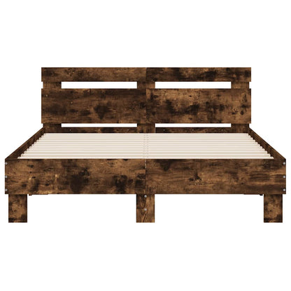 Bed Frame with LED without Mattress Smoked Oak 120x190 cm