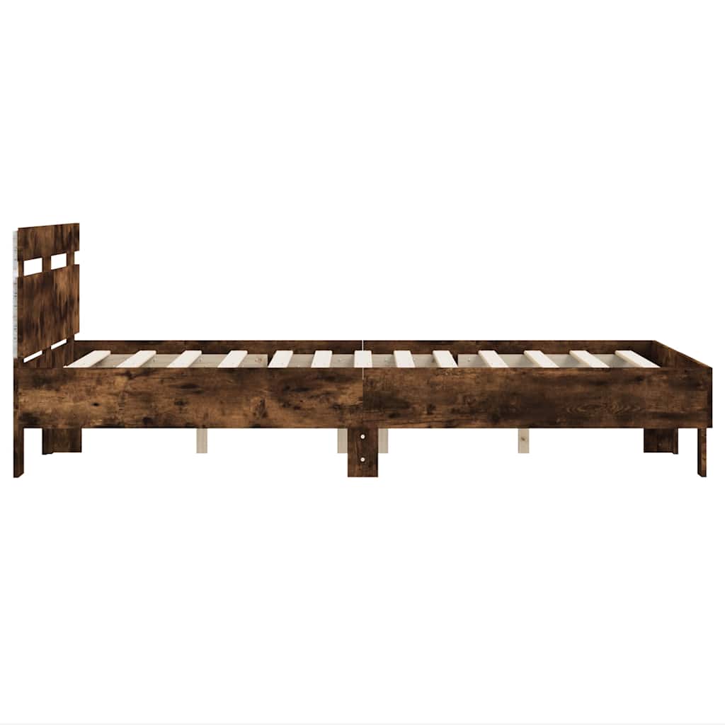 Bed Frame with LED without Mattress Smoked Oak 120x190 cm