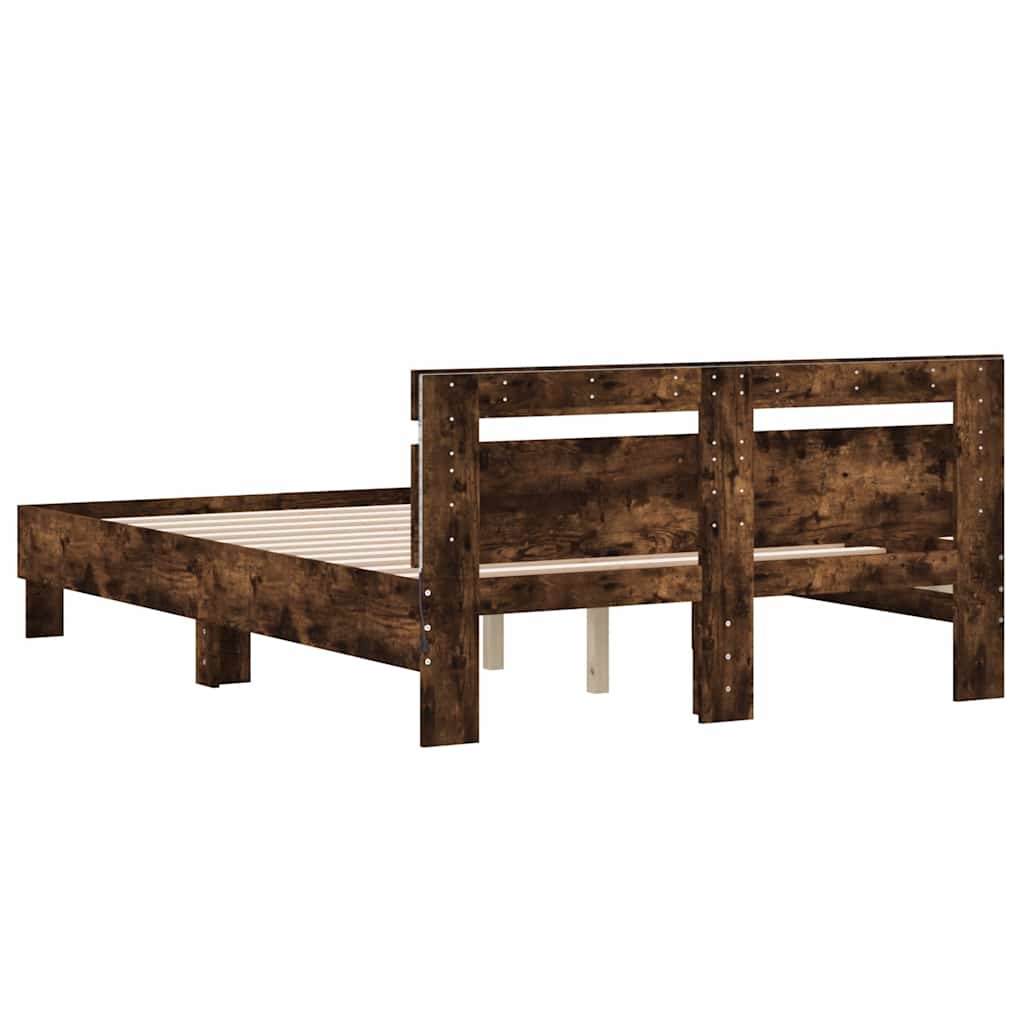 Bed Frame with LED without Mattress Smoked Oak 120x190 cm