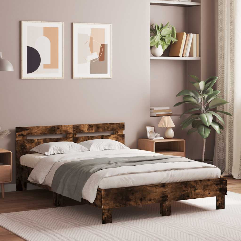 Bed Frame with LED without Mattress Smoked Oak 120x190 cm