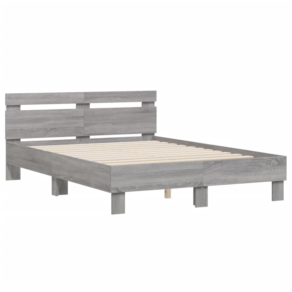 Bed Frame with LED without Mattress Grey Sonoma 120x190 cm Small Double