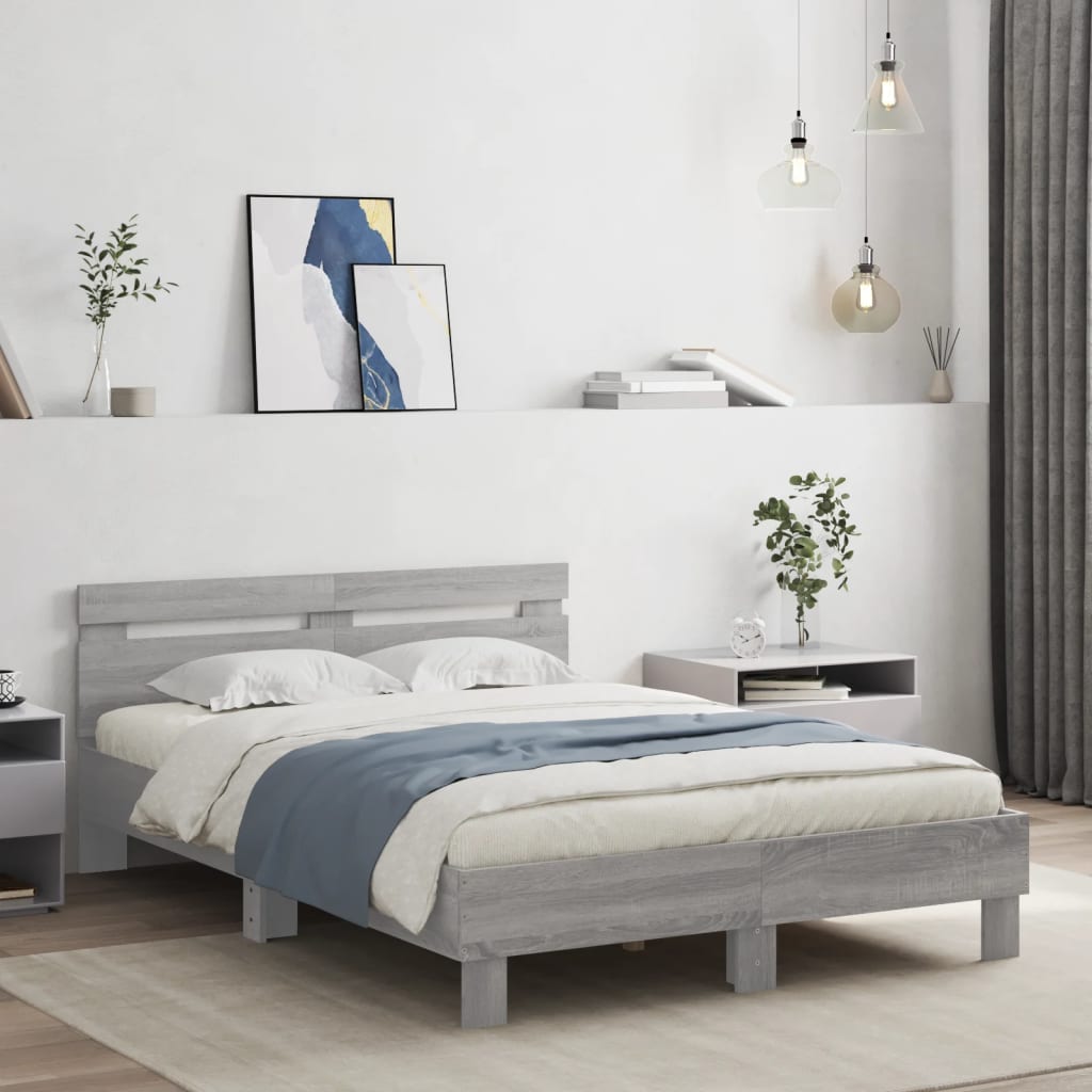Bed Frame with LED without Mattress Grey Sonoma 120x190 cm Small Double
