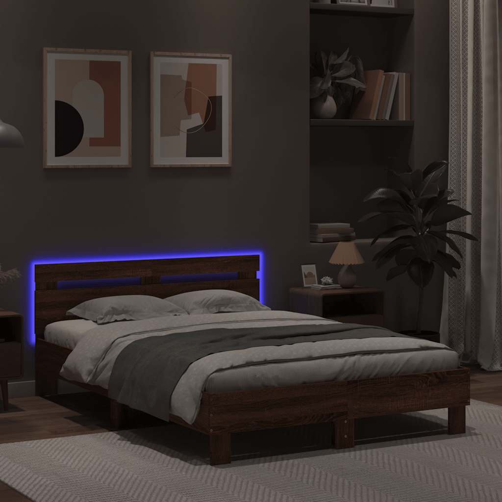 Bed Frame with LED without Mattress Brown Oak 120x190 cm