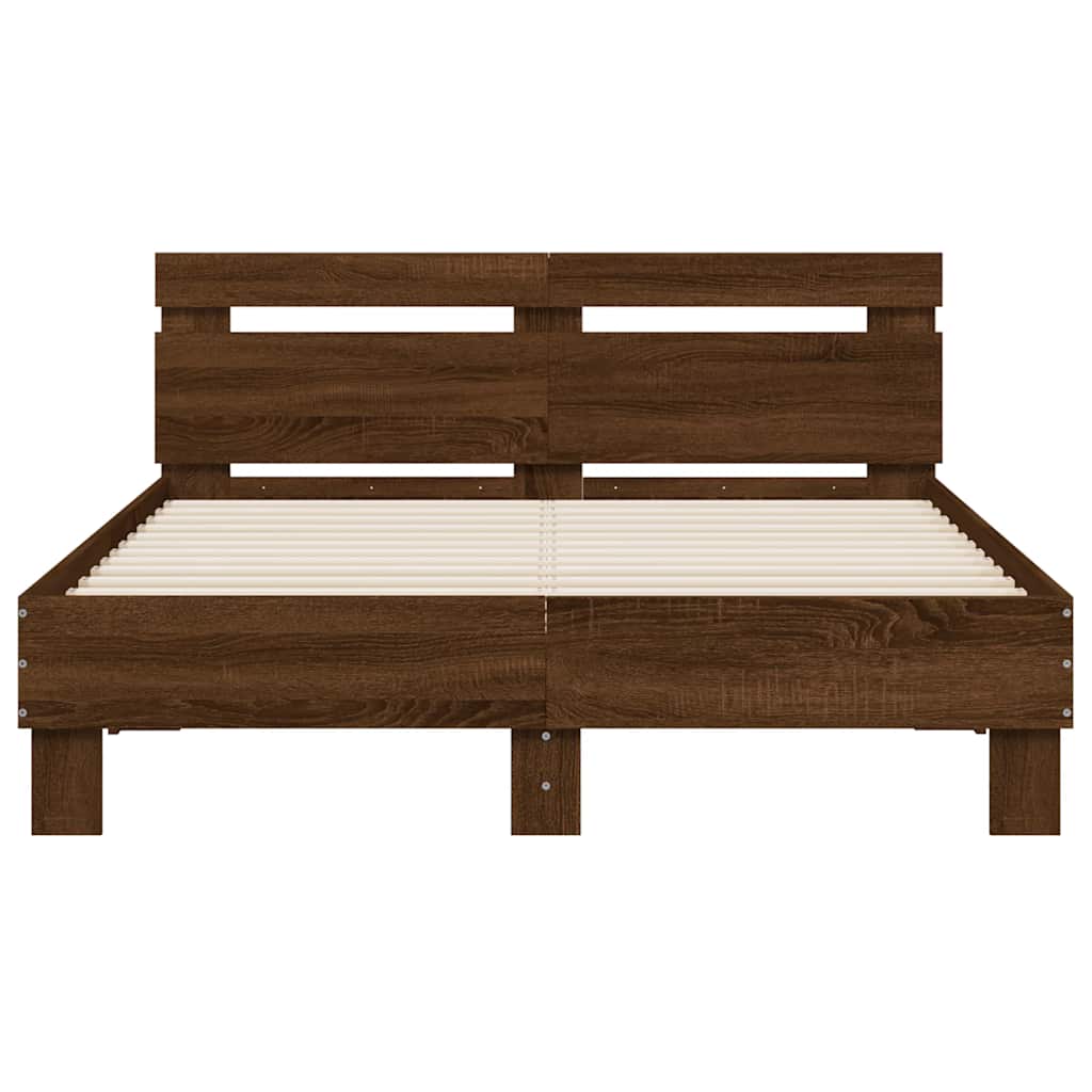 Bed Frame with LED without Mattress Brown Oak 120x190 cm